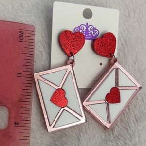 Mirrored love letters valentines envelope earrings